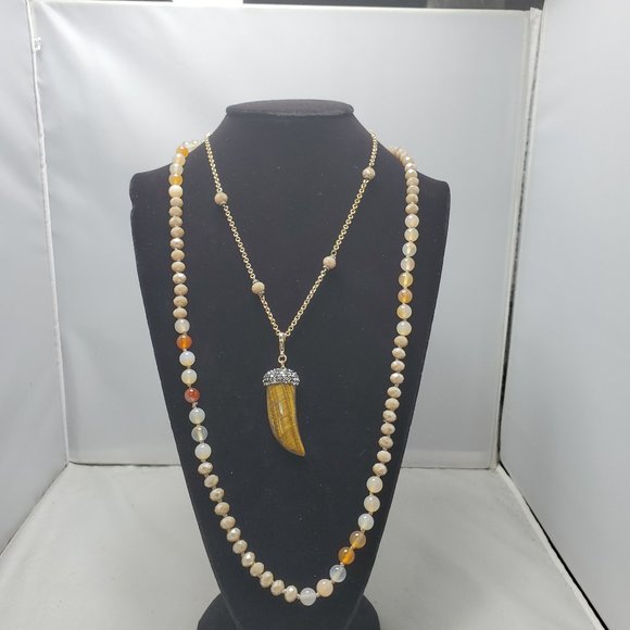 Ali khan  2pc neck set gold chain with horn shape & stones  necklace honey color - Picture 1 of 8